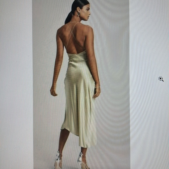 NWT Retrofete SER.O.YA Silk Emma Midi Dress. Large. Color is Sage - Picture 3 of 6